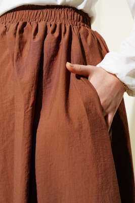 Bel Lastikli Cepli Paraşüt Etek Taba - Uzun Etek