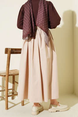 Bel Lastikli Cepli Poplin Etek Bej - Etek