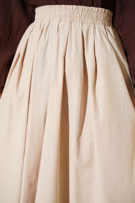 Bel Lastikli Cepli Poplin Etek Bej - Etek