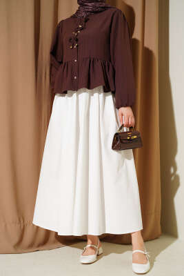 Bel Lastikli Cepli Poplin Etek Beyaz - FİXAY