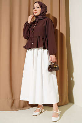 Bel Lastikli Cepli Poplin Etek Beyaz - Etek