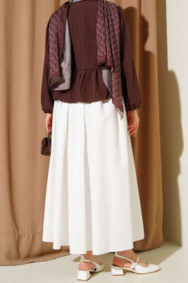 Bel Lastikli Cepli Poplin Etek Beyaz - Etek