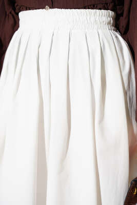 Bel Lastikli Cepli Poplin Etek Beyaz - Etek