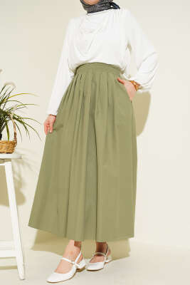 Bel Lastikli Cepli Poplin Etek Çağla Yeşili - FİXAY