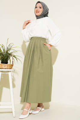 Bel Lastikli Cepli Poplin Etek Çağla Yeşili - Etek