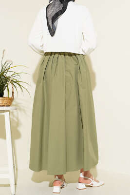 Bel Lastikli Cepli Poplin Etek Çağla Yeşili - Etek