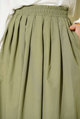 Bel Lastikli Cepli Poplin Etek Çağla Yeşili - Etek