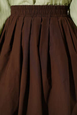 Bel Lastikli Cepli Poplin Etek Kahve - Etek