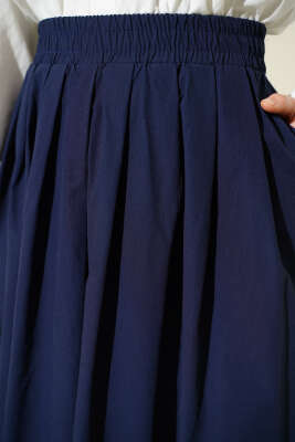 Bel Lastikli Cepli Poplin Etek Lacivert - Etek