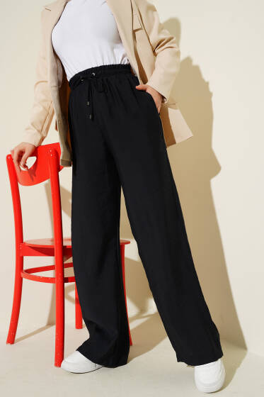 Bel Lastikli Cepli Salaş Pantolon Siyah - Pantolon