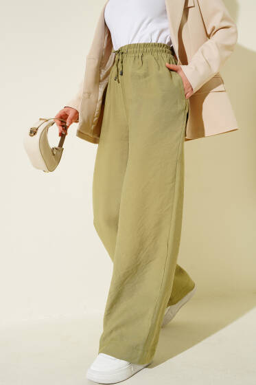 Bel Lastikli Cepli Salaş Pantolon Yeşil - Pantolon