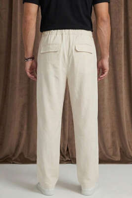 Bel Lastikli Cepli Tensel Erkek Pantolon Bej - Erkek Pantolon
