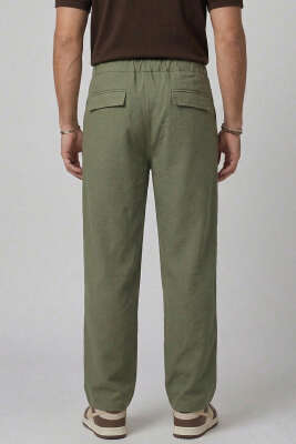 Bel Lastikli Cepli Tensel Erkek Pantolon Haki - Erkek Pantolon