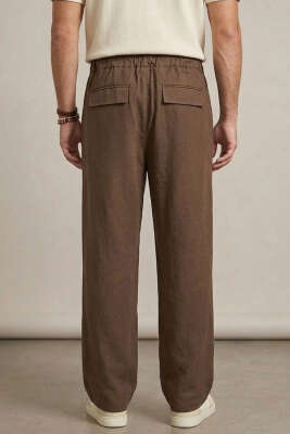 Bel Lastikli Cepli Tensel Erkek Pantolon Kahve - Erkek Pantolon