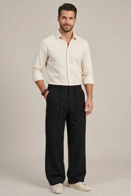 Bel Lastikli Cepli Tensel Erkek Pantolon Siyah - Erkek Pantolon