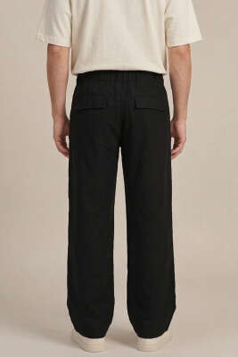 Bel Lastikli Cepli Tensel Erkek Pantolon Siyah - Erkek Pantolon