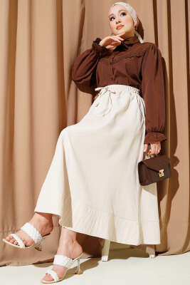 Bel Lastikli Cepli Tensel Etek Bej - Etek