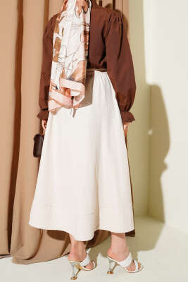 Bel Lastikli Cepli Tensel Etek Bej - Etek