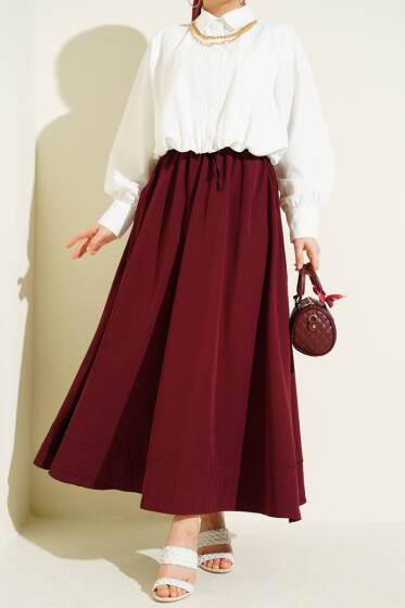 Bel Lastikli Cepli Tensel Etek Bordo - Etek