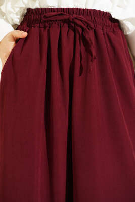 Bel Lastikli Cepli Tensel Etek Bordo - Etek