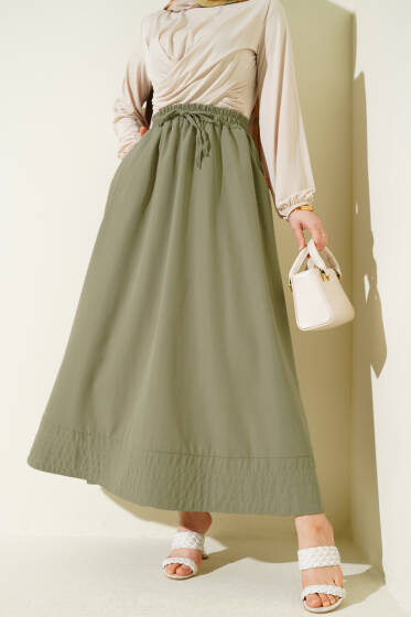 Bel Lastikli Cepli Tensel Etek Çağla Yeşili - Etek