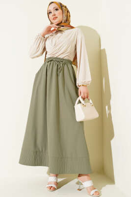 Bel Lastikli Cepli Tensel Etek Çağla Yeşili - Etek