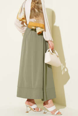 Bel Lastikli Cepli Tensel Etek Çağla Yeşili - Etek