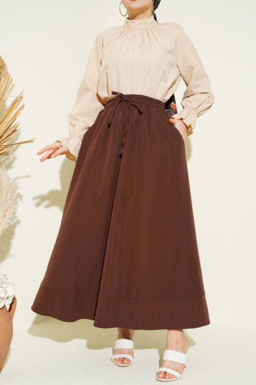 Bel Lastikli Cepli Tensel Etek Kahve - Etek