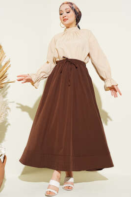 Bel Lastikli Cepli Tensel Etek Kahve - Etek