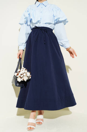 Bel Lastikli Cepli Tensel Etek Lacivert - Etek