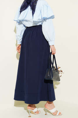 Bel Lastikli Cepli Tensel Etek Lacivert - Etek