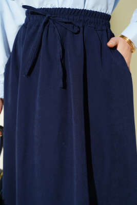 Bel Lastikli Cepli Tensel Etek Lacivert - Etek