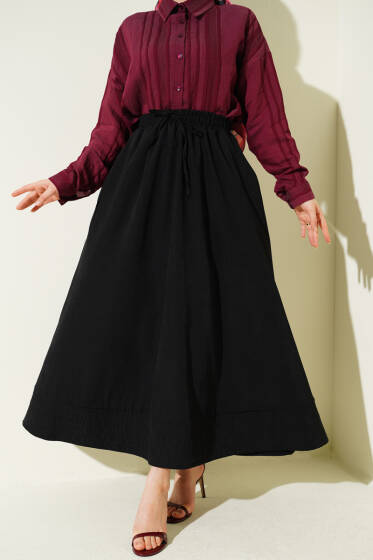 Bel Lastikli Cepli Tensel Etek Siyah - Etek