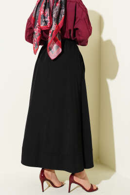 Bel Lastikli Cepli Tensel Etek Siyah - Etek