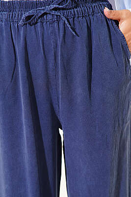 Bel Lastikli Cepli Tensel Pantolon Lacivert - Pantolon