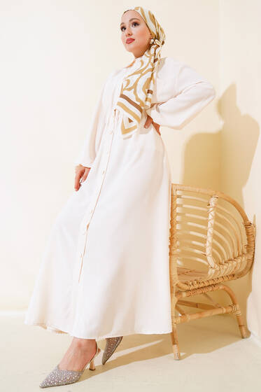 Bel Lastikli Çİft Cepli Elbise Bej - Elbise