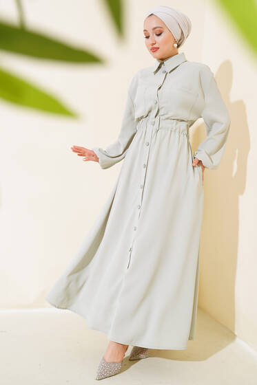 Bel Lastikli Çİft Cepli Elbise Mint - Elbise