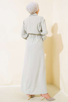 Bel Lastikli Çİft Cepli Elbise Mint - Tesettür Elbise