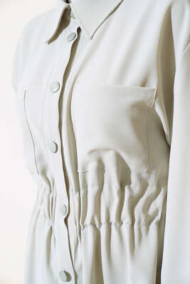 Bel Lastikli Çİft Cepli Elbise Mint - Tesettür Elbise