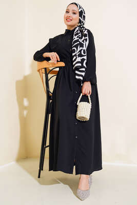 Bel Lastikli Çİft Cepli Elbise Siyah - ESSE