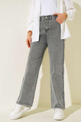 Bel Lastikli Çift Düğmeli Kot Pantolon Füme - 500-700 TL Ürünler