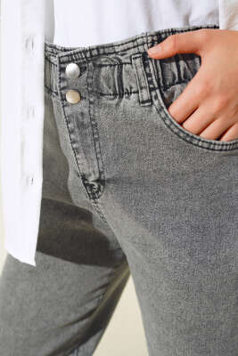 Bel Lastikli Çift Düğmeli Kot Pantolon Füme - 500-700 TL Ürünler
