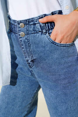 Bel Lastikli Çift Düğmeli Kot Pantolon Kot Mavisi - 500-700 TL Ürünler