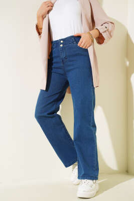 Bel Lastikli Çift Düğmeli Kot Pantolon Lacivert - 500-700 TL Ürünler