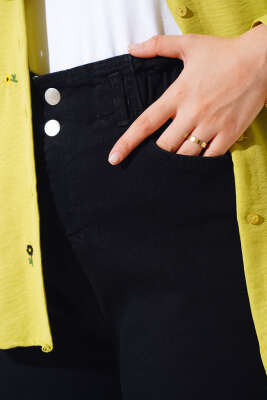Bel Lastikli Çift Düğmeli Kot Pantolon Siyah - 500-700 TL Ürünler