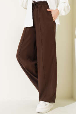 Bel Lastikli Çımalı Geniş Paça Pantolon Kahve - 500-700 TL Ürünler