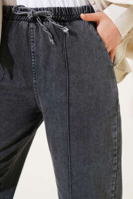 Bel Lastikli Çımalı Kot Pantolon Füme - 500-700 TL Ürünler