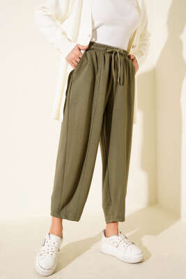 Bel Lastikli Çımalı Loyşa Pantolon Haki - PİYES COLLECTİON