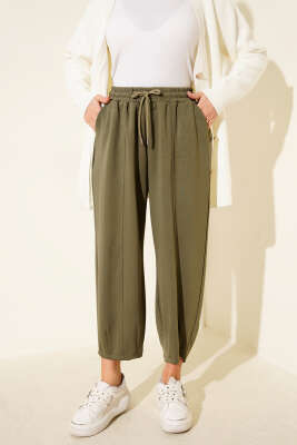 Bel Lastikli Çımalı Loyşa Pantolon Haki - Pantolon