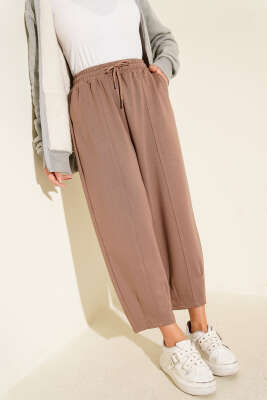 Bel Lastikli Çımalı Loyşa Pantolon Kahve - PİYES COLLECTİON